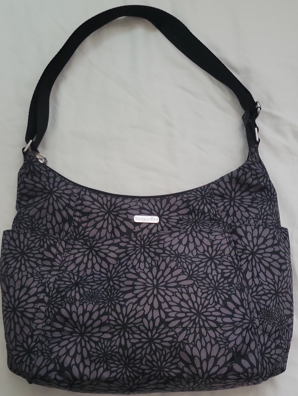 Baggallini Black & Gray Floral Shoulder Bag